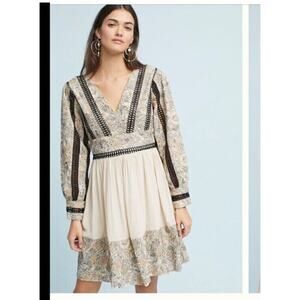 Anthropologie Let Me Be Embellished Beaded Floral Dress XS S Beige Whimsigoth